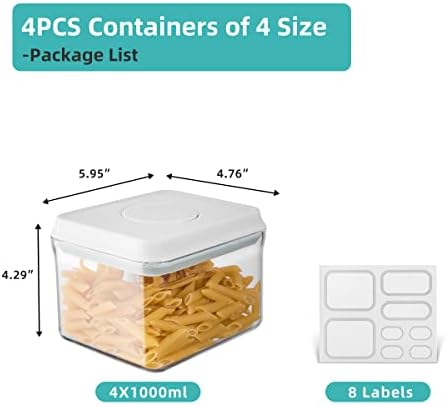 Ankou Airtight Container Set (1000ml 4 Pcs) Stackable One Press Openning Food Containers for Snacks Sugar Salt Herbs Spices Coffee Bean Formula Popcorn BPA-Free Tight Seal - Clear (1.0 QT * 4) - Image 2