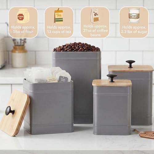 PERFNIQUE Kitchen Canisters, Airtight Canister Sets for Kitchen Counter, Kitchen Canisters for Countertop Set of 4, Coffee Tea Sugar Flour Spice Tin Jars Food Storage Container with Lid(Grey) - Image 4