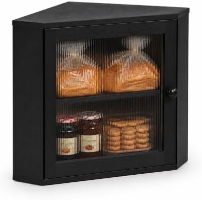 Black Corner Bread Box, 2 Tier Bamboo Bread Storage for Kitchen Countertop by Unknown