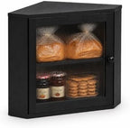 Black Corner Bread Box, 2 Tier Bamboo Bread Storage for Kitchen Countertop by Unknown