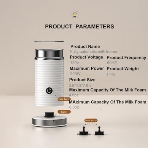 Milk frother，Electric milk frother,Fully automatic milk frother，Automatic milk frother， Electric for Hot & Cold Froth, Froth Or Heat Milk，Automatic off & Easy Cleaning, Silent Operation (White) - Image 7