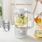 Bear HK-5L06P04 Mini Health Pot, Electric Kettle Tea Maker with Infuser, Glass Kettle & 316L Stainless Steel, 6 Auto Menus, 0.6L Compact Size, White - Image 5