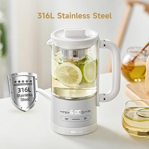 Bear HK-5L06P04 Mini Health Pot, Electric Kettle Tea Maker with Infuser, Glass Kettle & 316L Stainless Steel, 6 Auto Menus, 0.6L Compact Size, White - Image 5