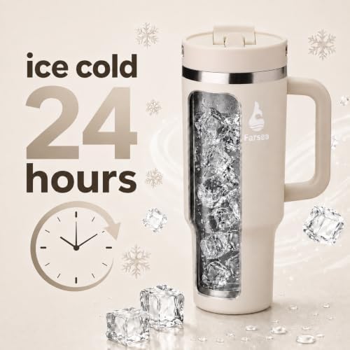 Farsea 40oz Insulated Stainless Steel Travel Tumbler with Handle & Straw - Image 6