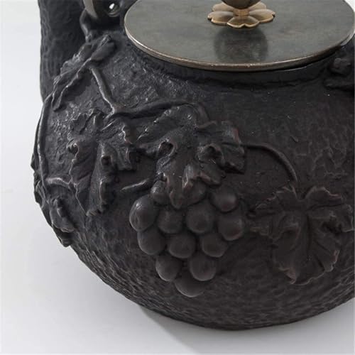 Cast Iron Tetsubin Teapot 1.2L With Copper Lid, Grape Pattern Vintage Iron Kettle For Brewing & Boiling Water - Image 6