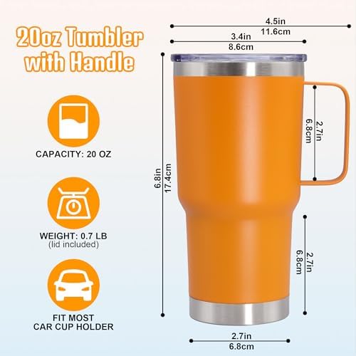 20 oz Tumbler with Handle and Lid Insulated Travel Coffee Mug Orange 12P - Image 6