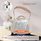 Tea Kettle, Vegoran 100 OZ / 3 Liter Whistling Tea Kettle, Tea Pots for Stove Top Food Grade Stainless Steel with Wood Pattern Folding Handle, Loud Whistle Kettle for Tea, Coffee, Milk (Milk White) - Image 4