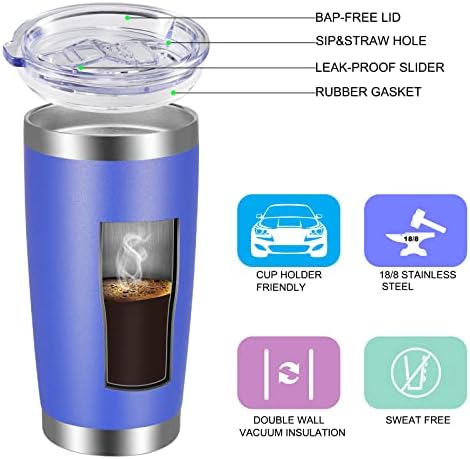 VEGOND 20oz Tumbler with Lid and Straw Stainless Steel Tumbler Cup Bulk Vacuum Insulated Double Wall Travel Coffee Mug Powder Coated Coffee Cup, Blue, 6 Pack - Image 2