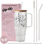 Sip-Sip Hooray! Wildflower 40oz Glass Tumbler with Lid and Straw, Floral Iced Coffee Cup, Cup Holder Compatible, Spring Flower Gift for Women - Image 5