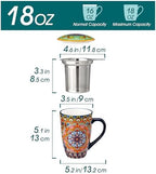vancasso Ceramic Tea Mug with Infuser and Lid, 18 Ounce Bohemian Loose Leaf Cup, Microwave & Dishwasher Safe, Perfect for Tea, Coffee, Burnt-Cobalt Mandala - Image 2