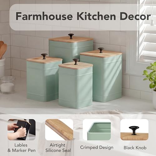 PERFNIQUE Kitchen Canisters, Airtight Canister Sets of 4 for Kitchen Counter, Sage Green Kitchen Accessories, Coffee Tea Sugar Flour Spice Tin Jars Food Storage (Sage Green) - Image 3