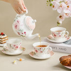 Rose Floral Complete Tea Set: 27oz Porcelain Teapot & 12-Piece 6oz Cup Set, Includes Teapot, 6 Cups & 6 Saucers, Dishwasher Safe, Elegant Gift Set - Image 2