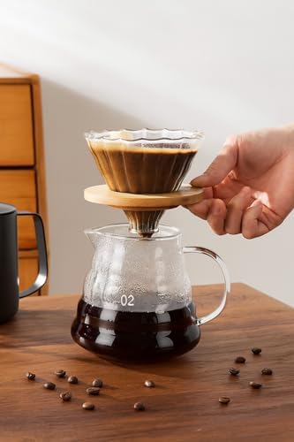 SODEF V60-02 Glass Coffee Carafe Set 500ml - Pour Over Coffee Dripper Server with Lid - Image 3