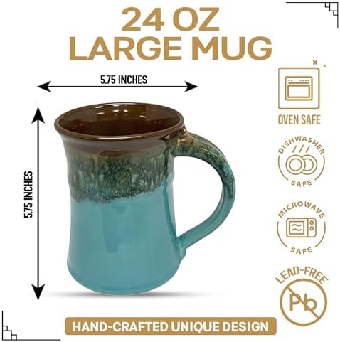 Clay in Motion Handmade Ceramic Mug 24 oz, Large Coffee Mug, Hand Painted Stoneware, Dishwasher Microwave & Oven Safe, Lead-Free, Made in USA Since 1981 (Ocean Tide) - Image 2