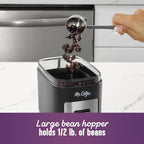 Mr. Coffee Automatic 12 Cup Burr Mill Coffee Grinder with 12 Custom Grinders, Black / Stainless Trim - Image 3