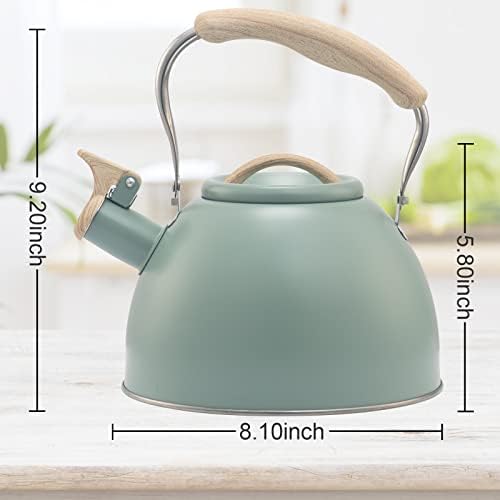 3.2 Quart Whistling Tea Kettle for Stove Top Stainless Steel Tea Pots With Wood Pattern Anti-slip Handle, Green… - Image 6