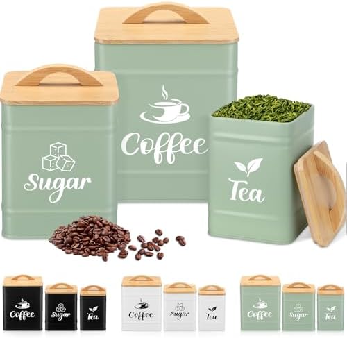 Maxdot 3 Set Coffee Tea Sugar Containers Kitchen Canisters, Turquoise by Maxdot
