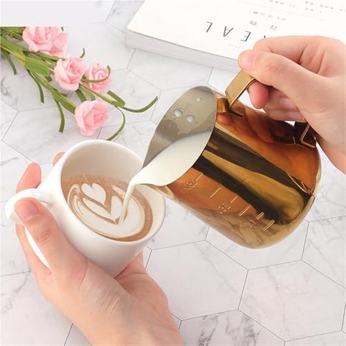 Milk Frother Cup,Coffee Jug,2pcs 350/550ml Espresso Coffee Pull Flower Milk Mugs Cup Stainless Steel Pull Flower Cup Milk Craft Latte Art Jug Pitcher Mug Cup(Colorful,350ml) - Image 6