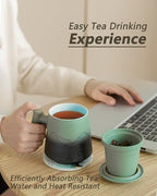 ZENS Tea Infuser Mug with Lid & Coaster, 15oz Loose Tea Diffusers, Moss - Image 2