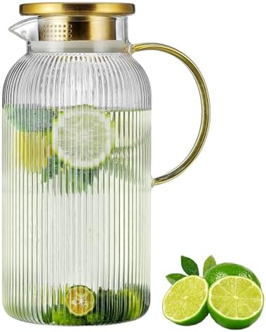 Buaic Glass Pitcher with Lid, 84 oz/ 2.5L Clear Glass Water Pitcher by Buaic