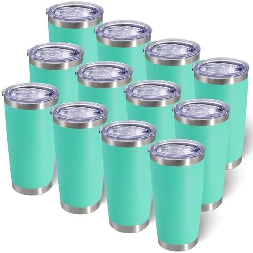 20oz Tumbler with Lid Stainless Steel Tumblers Insulated Mug Light Blue 12P by AIANJI
