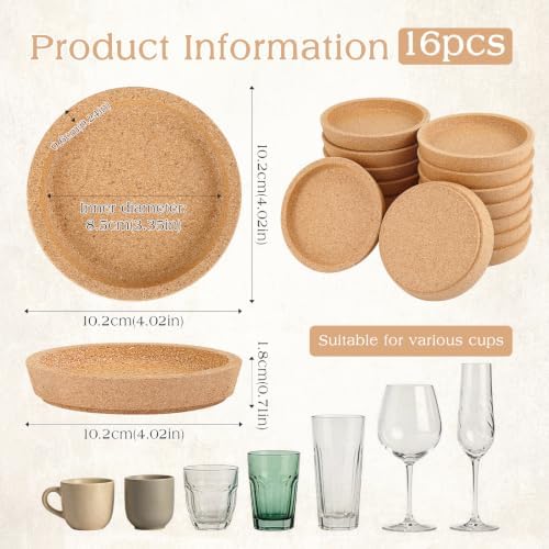 Cork Coasters Round with Rim, 16 Pieces Coasters Cork for Drinks - Image 2