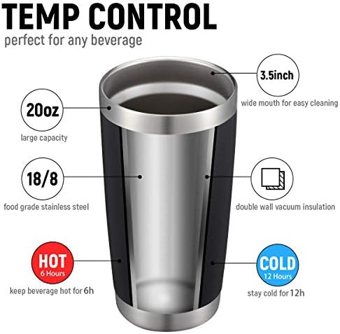 COMOOO 20oz/8Pack Black Tumbler Double Wall Vacuum Insulated Coffee Travel Mug Stainless Steel Tumbler with Lid and Straw Coffee Cup for Cold Drinks & Hot Beverage, Home and Outdoor (Black, 8 Pack) - Image 2