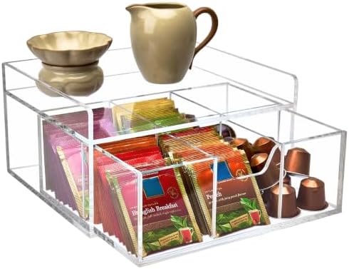 Heavy-Duty Acrylic Tea Station with 6-Compartment Drawer Organizer by Meicloud