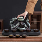 Ceramic Teapot with Infuser Semi Automatic Tea Set Magic Teapot with 8 cups Gradient Color (Gradient Dragon- A) - Image 2