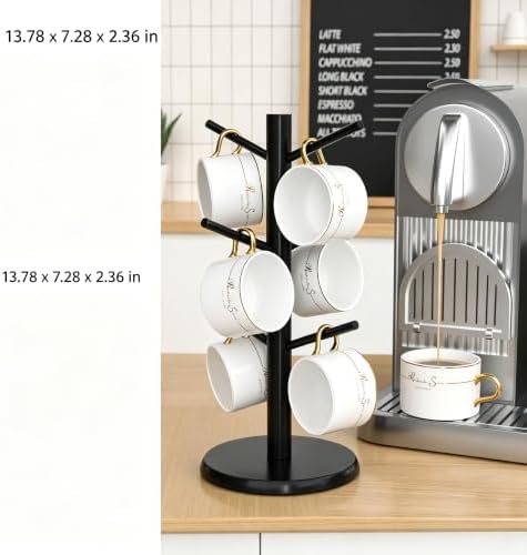 Bamboo Coffee Mug Tree with 6 Hooks,Black Coffee Cup Holder - Image 2