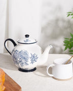 45 Ounce Tea Pot with Infuser, Ceramic Blue and White Teapot - Image 7