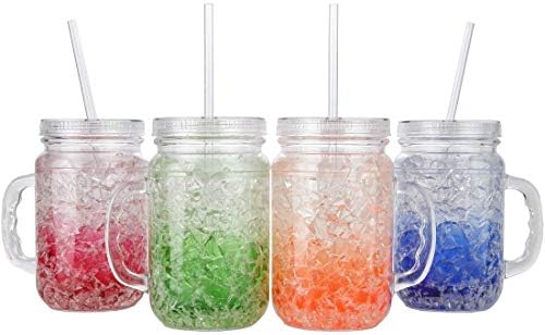 Lily's Home Old Fashioned Glasses with Lids Straws and Handles, 16 oz Set of 4 – Clear Acrylic Tumbler Cups with Color Accents, Reusable Party Drinkware for BBQ, Poolside, Outdoor Events & Home Bar by LilysHome