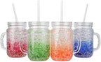 Lily's Home Old Fashioned Glasses with Lids Straws and Handles, 16 oz Set of 4 – Clear Acrylic Tumbler Cups with Color Accents, Reusable Party Drinkware for BBQ, Poolside, Outdoor Events & Home Bar by LilysHome
