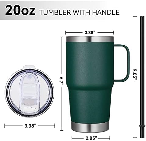 VEGOND 20 oz Tumbler Bulk with Handle Lid and Straw, Stainless Steel Insulated Travel Coffee Mug Set, Spill Proof Double Wall Metal Tumblers Cups, Dark Green 12 Pack - Image 4