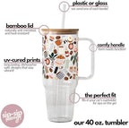 Sip-Sip Hooray! Cafe Cutie Coffee Doodle 40oz Glass Tumbler with Lid - Image 4