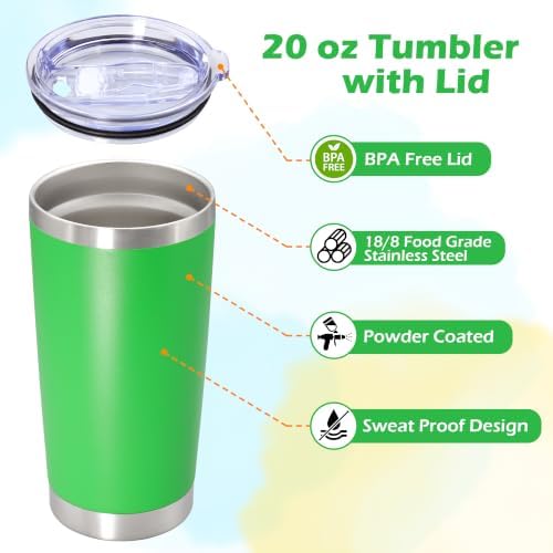 20oz Tumbler Insulated Tumblers Vacuum Coffee Mug with Lid Green 6Pack - Image 3