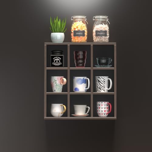 Helsin 9 Grid Vintage Coffee Mug Display Rack, 16inch Wall Mounted Wooden Curio Shadow Box Shelf, Cup Floating Shelves Display and Organizer - Image 7