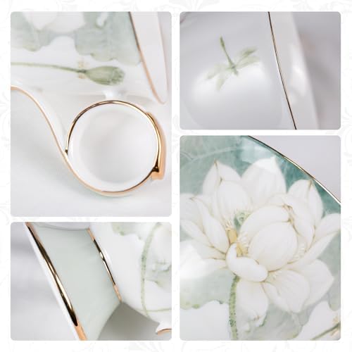 KAMMAK Tea Cups Set of 2,Ceramic Floral Pattern Demitasse Cup - Image 4