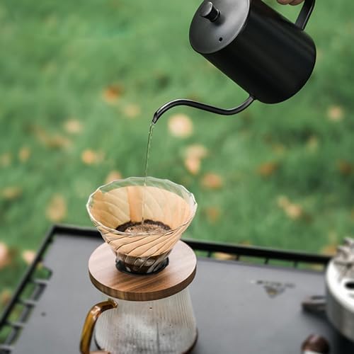 Outdoor Travel Coffee Gift Set with Goose Neck Kettle Glass Server Manual Grinder Glass Dipper 100 pcs Paper Filter and Scope for Drip - Image 2