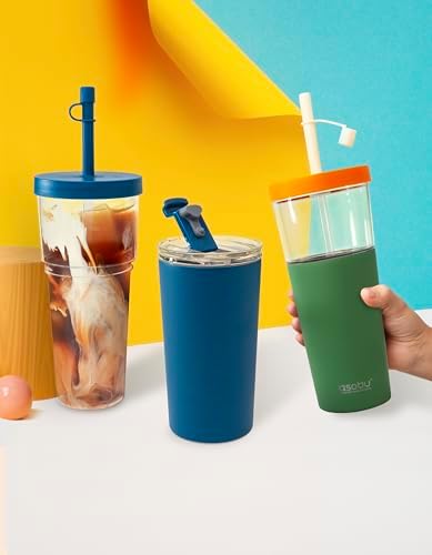 asobu ClearInsulation Straw Tumbler Marina a Tritan 28 oz Tumbler with 17 Oz Stainless Steel Insulated Sleeve for Ice Coffee or Hot Tea with a Flexi Straw Spill Proof Lid and a Flip Open Lid,Pink - Image 7