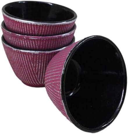 Ebros Gift Pack Of 4 Japanese Traditional Tetsubin Style Textured Surface Cast Iron Tea Cups Teacups Drinkware Tea Service Far East Decorative Accent (Magenta With Silver Hues) - Image 4