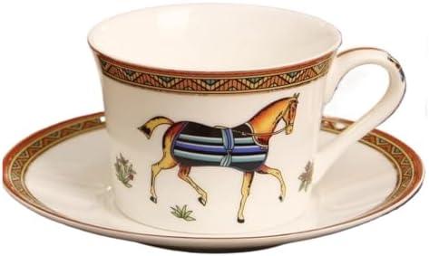 Horse Design Porcelain Coffee Cup & Saucer Set Coffee Sets Glasses Gold Outline Tea Cups by Unknown