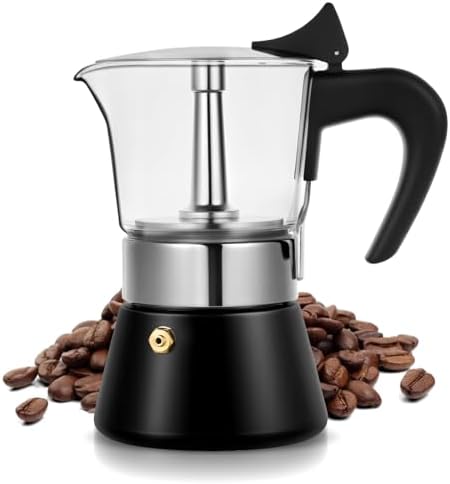 4 Cup 200ml Glass Moka Pot, Stovetop Espresso Maker, Black by Suiitat