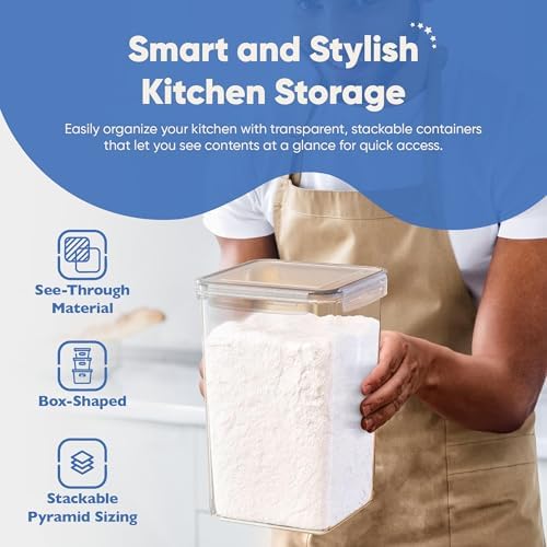 Chef's Path Extra Large Tall Airtight Food Storage Containers, Set of 4, Airtight Food Storage for Flour, Sugar, Rice, Includes Measuring Scoops, Pen, and Labels, 7qt, 220Oz, 6.5L, Transparent - Image 5