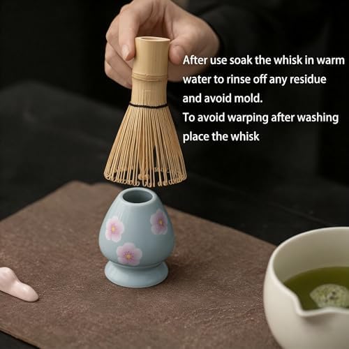 Matcha Whisk Set,8 Pcs Ceramic Matcha Set,Matcha Kit for Matcha Lovers,Tradition Tea Set Includes Bowl,Bamboo Whisk and Holder,Scoop,Sifter and Towel,Gift for Family and Friend (Light blue) - Image 5