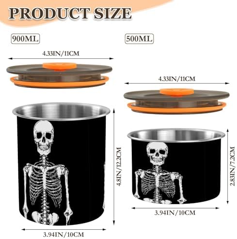 Stainless Steel Coffee Storage Containers with Airtight Lid, Human Skull Skeleton 30oz Food Storage Container Kitchen Canister for Tea, Coffee Beans, Ground, Sugar Storage - Image 3