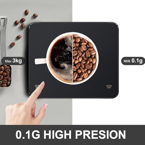 OBEST Mini Coffee Scale with Timer, Portable Kitchen Food Scale with Invisible Screen Rechargeable Digital Coffee Scale Espresso Scale with Timer 3kg/0.1g Precision Scale Classic Black - Image 4