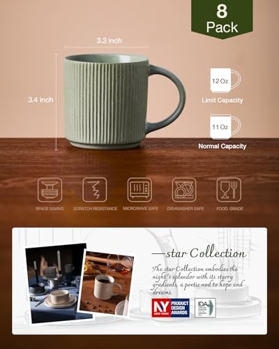 famiware Coffee Mug Set of 8, Star 12 oz Ceramic Mugs Cups Set with Handle - Image 4