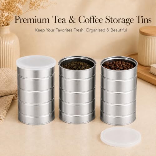 8 Pack Empty Coffee Cans with Lids, Stickers and Pen, 3.9 x 5.9 in Metal Tin Can, Silver Loose Leaf Tea Containers with Ribbed Body for Kitchen Storage, Arts Crafts, Cookies or Dried Fruit - Image 3