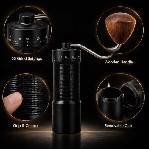 Manual Coffee Grinder Adjustable Hand Burr Black Metal Portable - Image 2